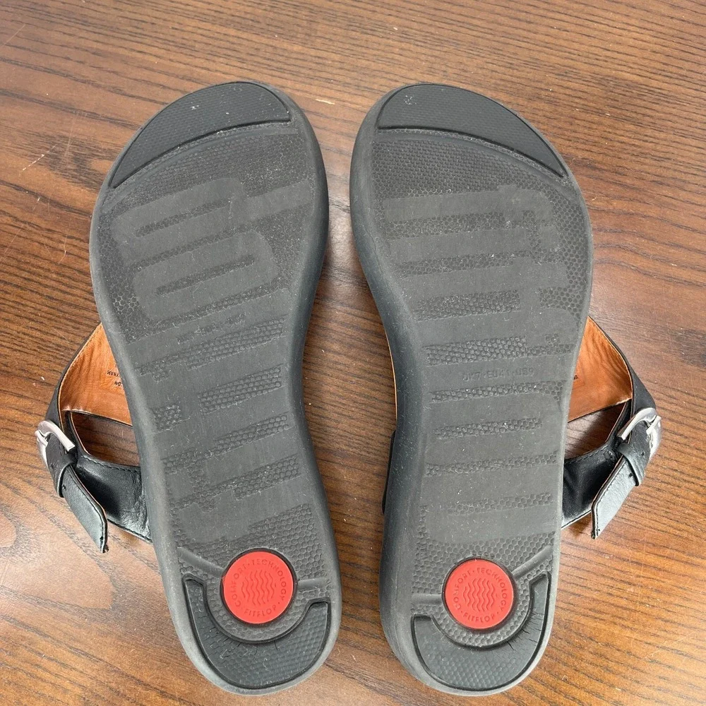 Fitflop Banda Sandal Women's 9 Black Leather Comfort Thong Flip Flop M20-001‎